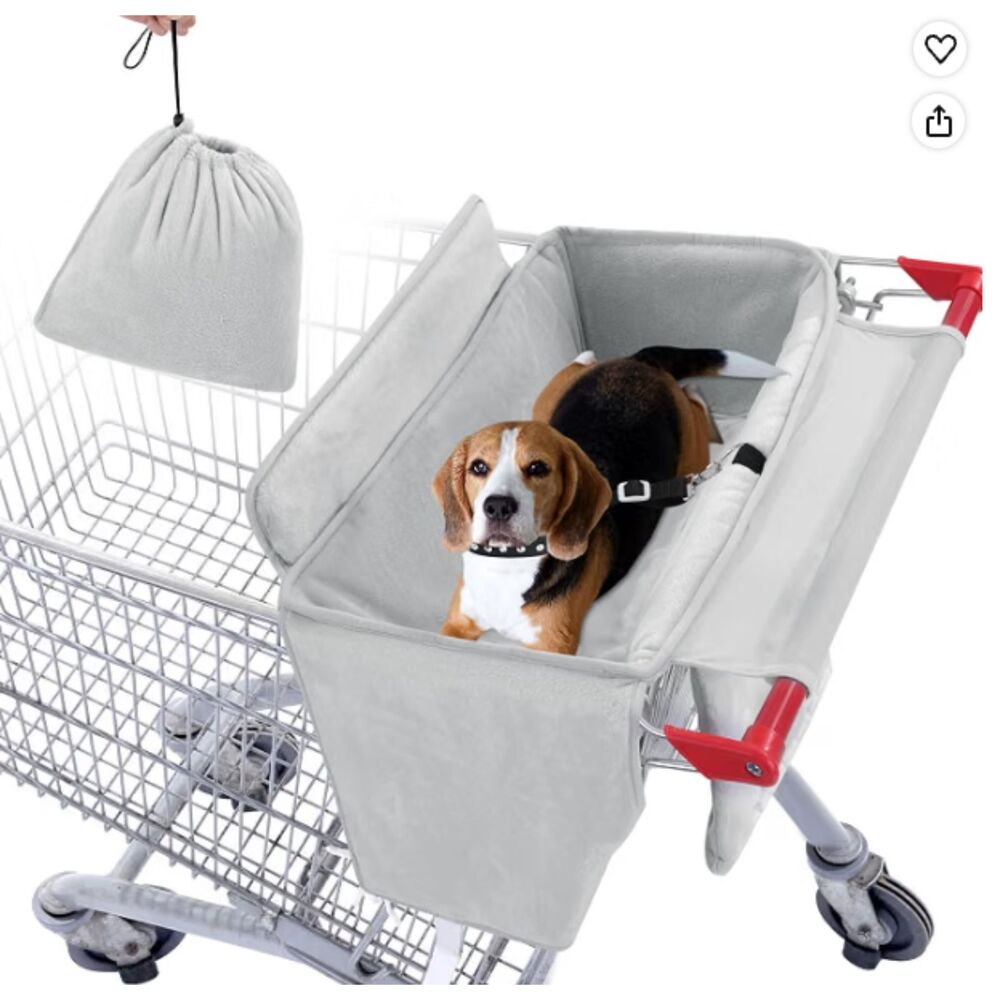 NEW BALAPET Gray Plush Velvet Portable Pet Dog Shopping Cart Cover Safety Strap